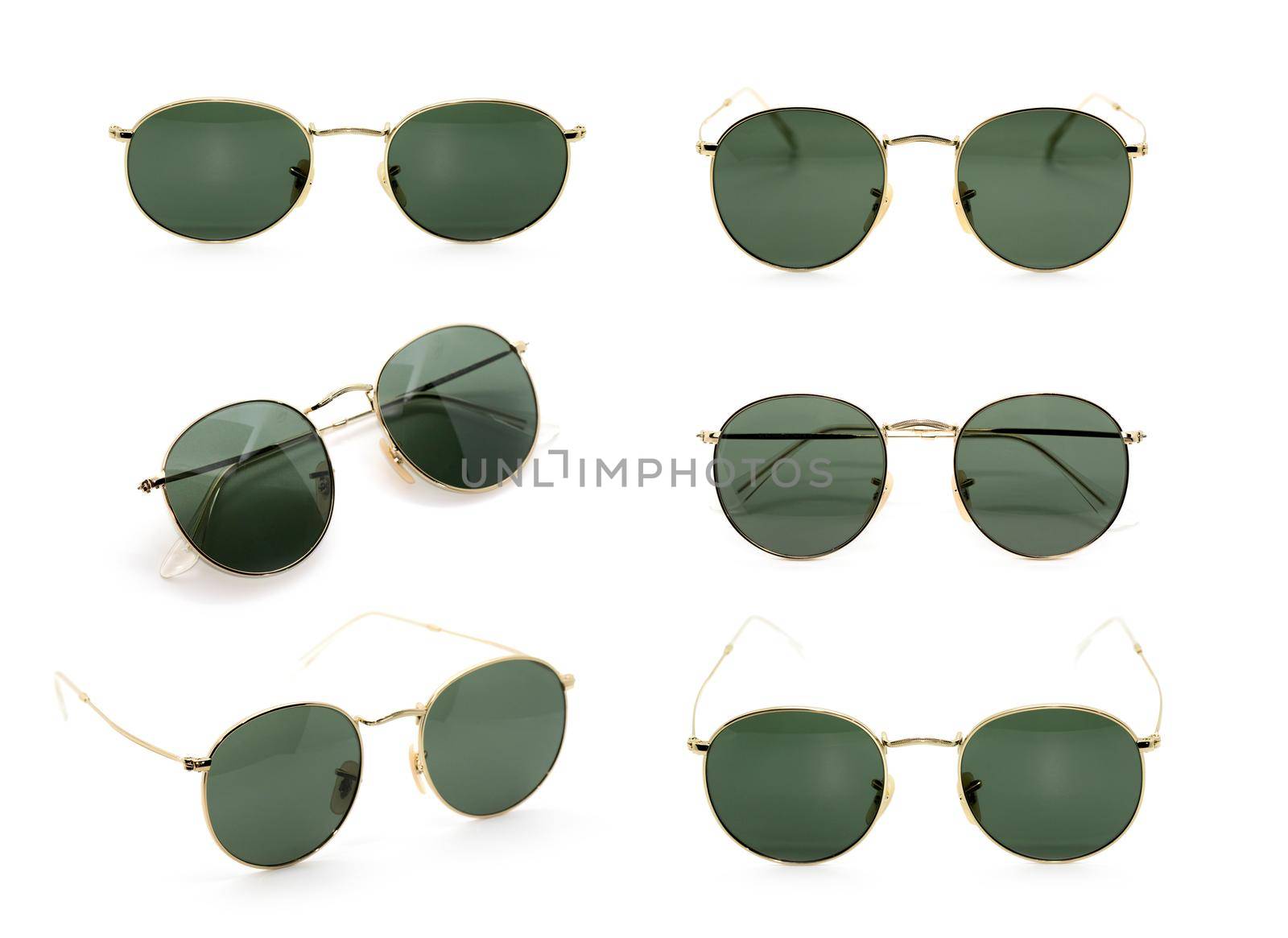 Group of beautiful sunglasses isolated on white background. Costume Fashion. by yod67