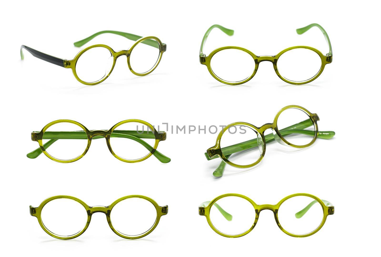 Group of beautiful eyeglass frames isolated on white background. Spectacles. Costume Fashion. by yod67