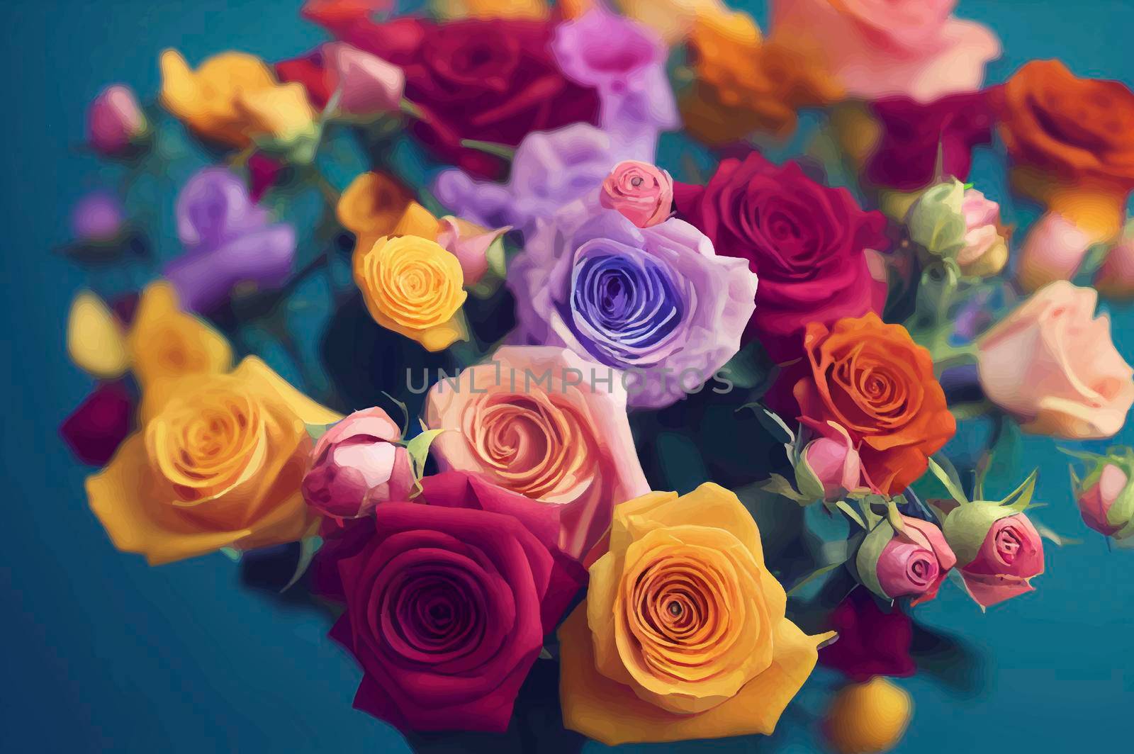 illustration of beautiful colorful roses, colorful roses background.