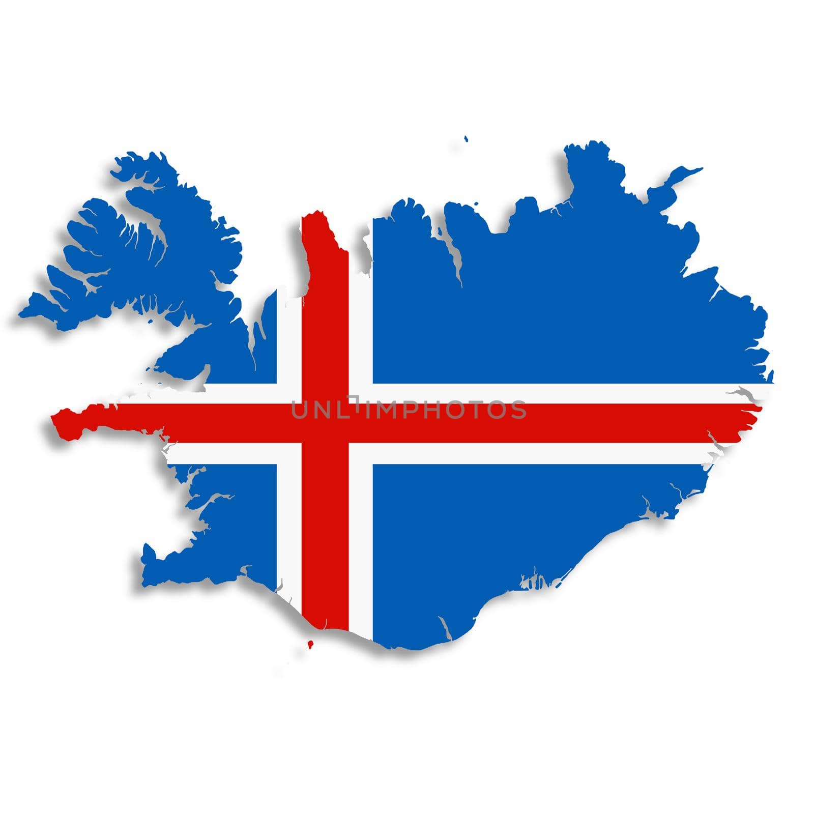 An Iceland map on white background with clipping path to remove shadow 3d illustration