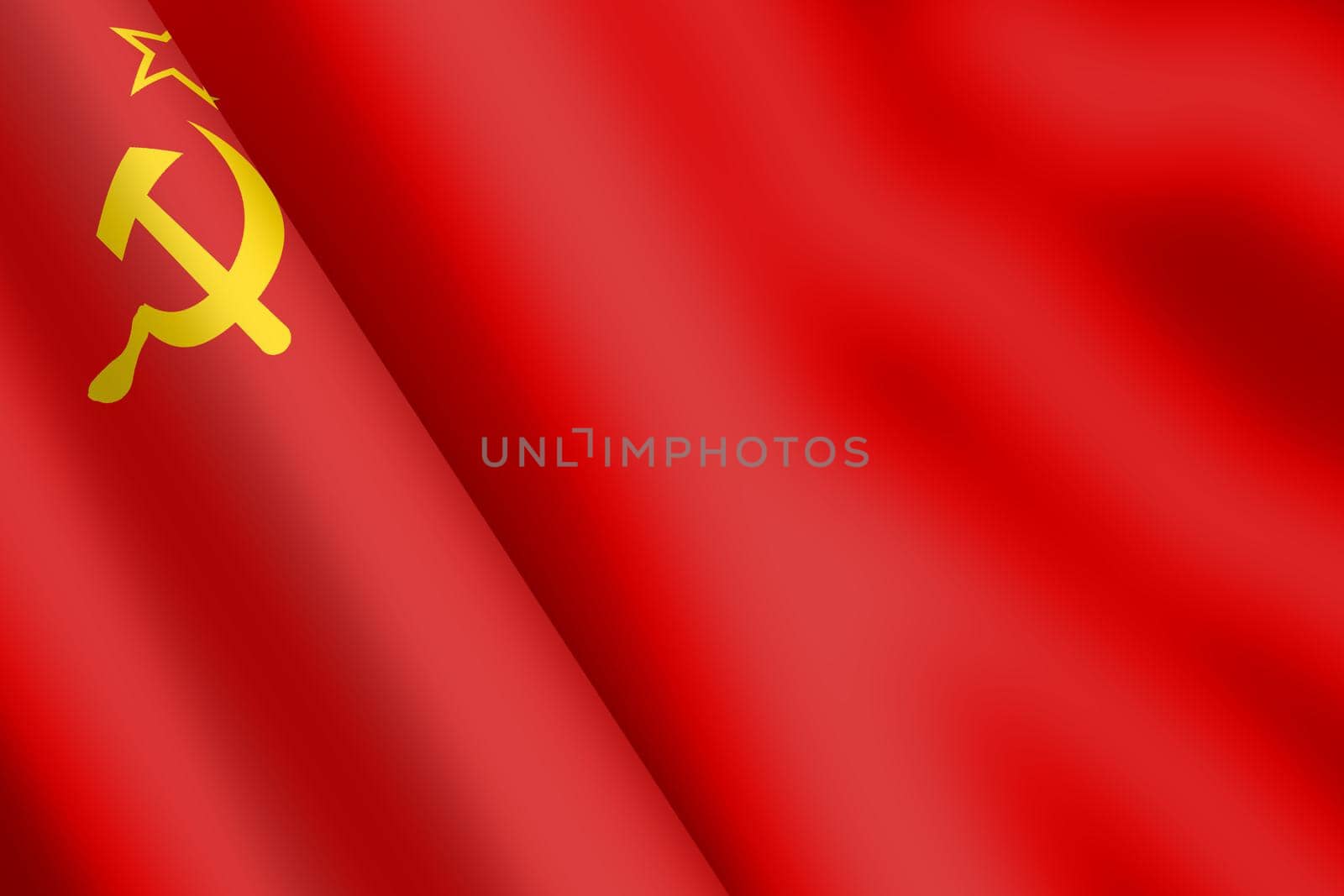 A Union of Soviet Socialsist Republics USSR CCCP waving flag 3d illustration hammer and sickle