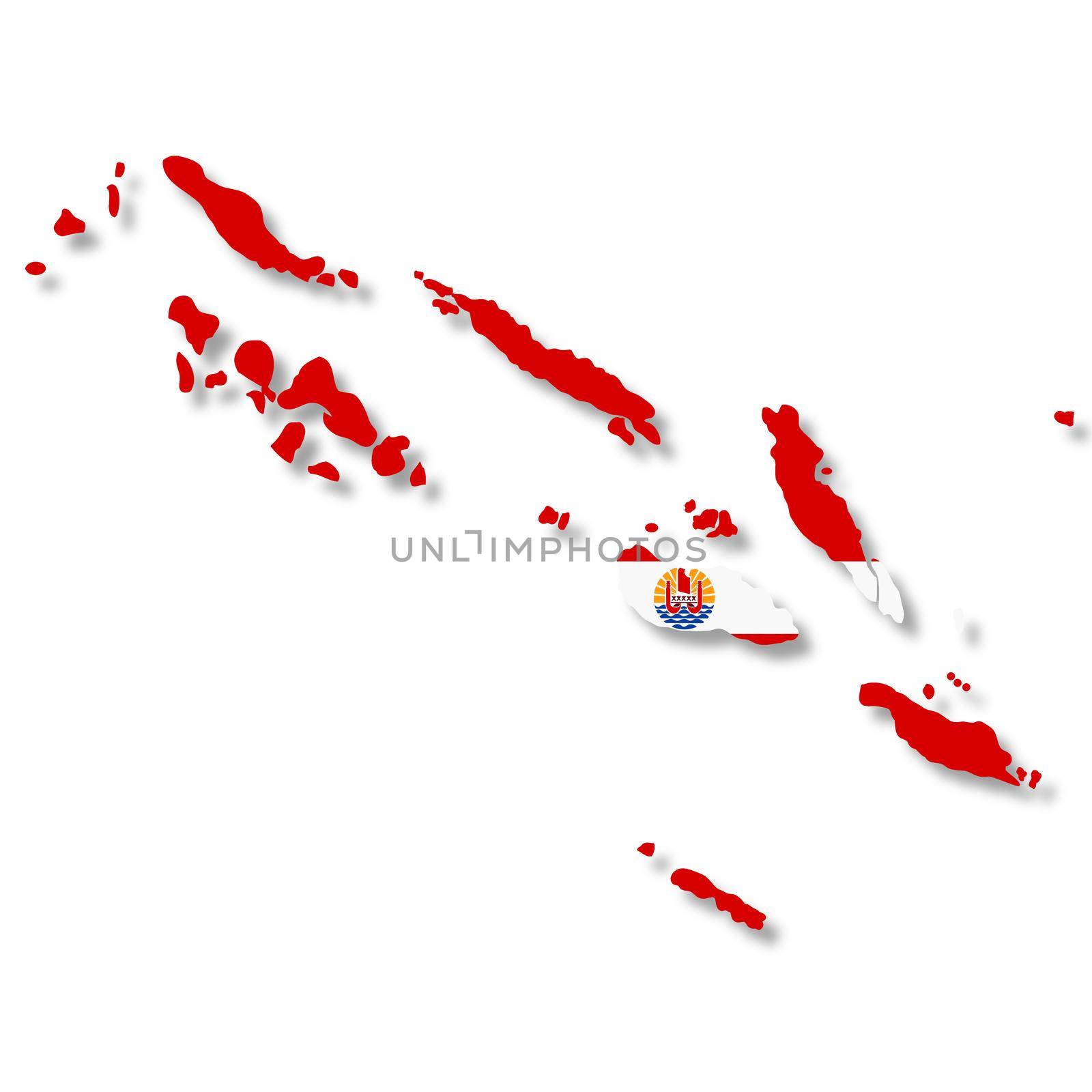 A French Polynesia map on white background with clipping path to remove shadow 3d illustration