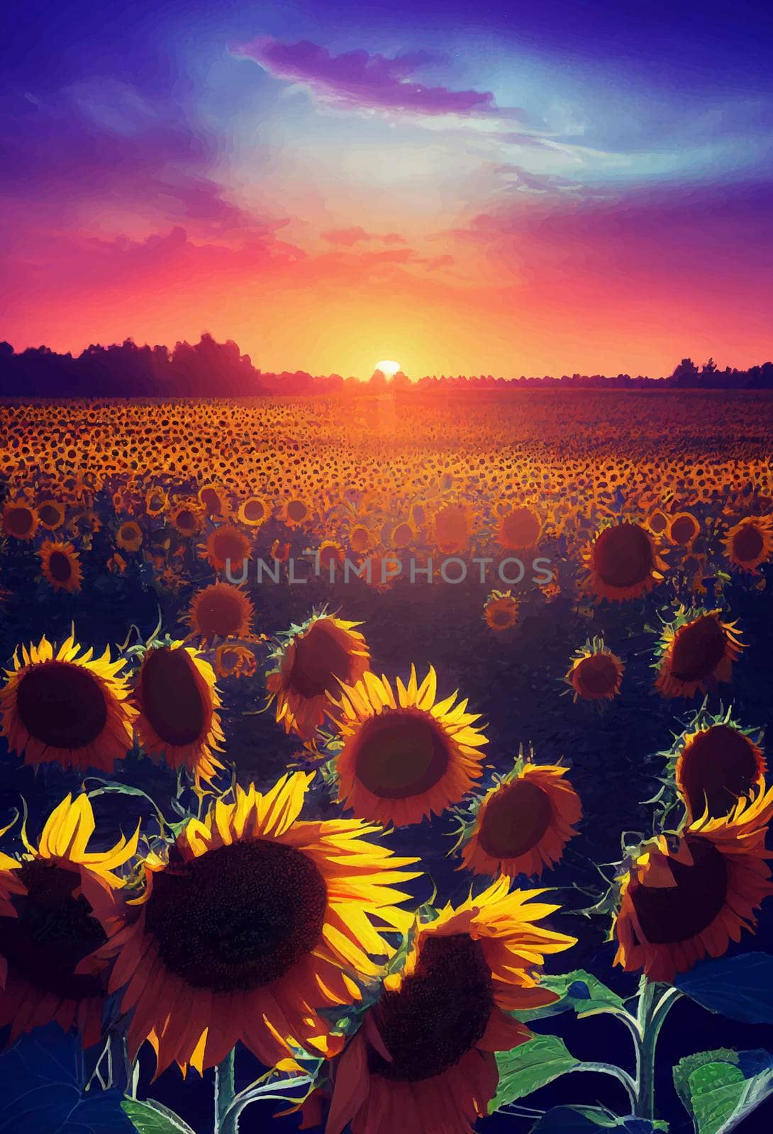 sunflowers under the colorful sky. Beautiful sunflower field. by JpRamos