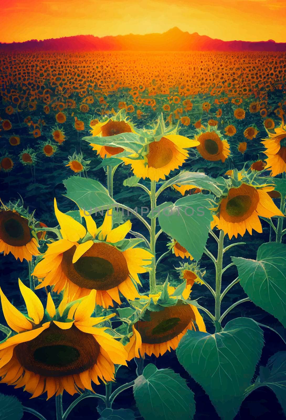 sunflowers under the colorful sky. Beautiful sunflower field. by JpRamos
