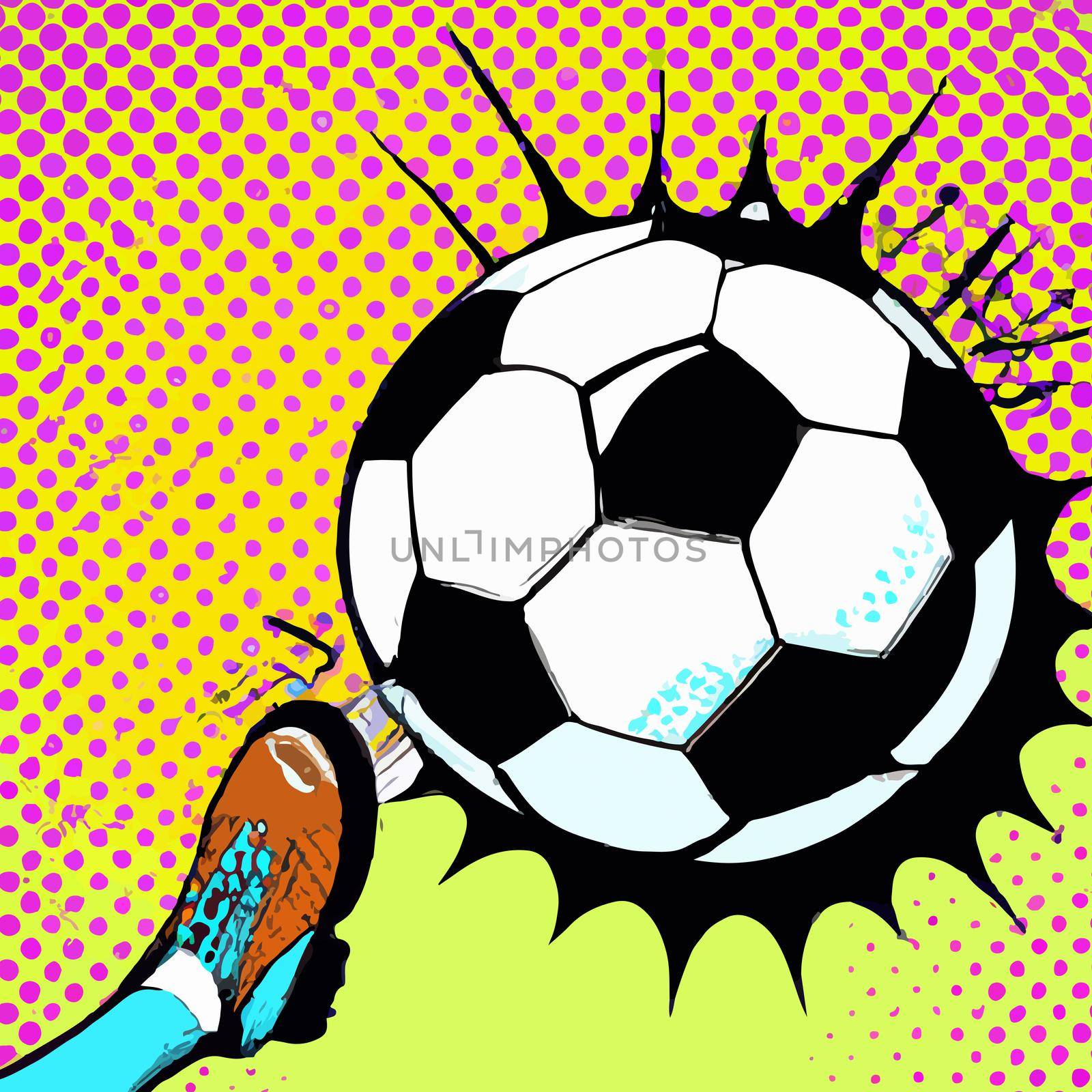 pop art illustration of soccer ball being kicked.