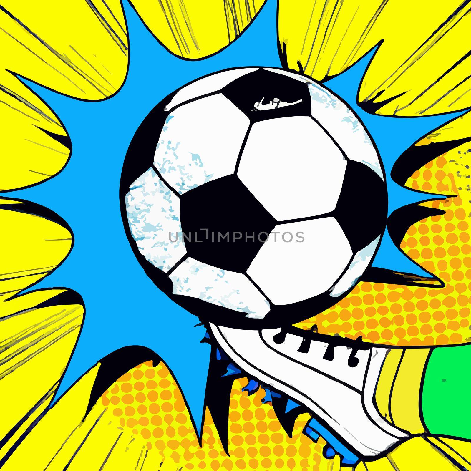 pop art illustration of soccer ball being kicked by JpRamos