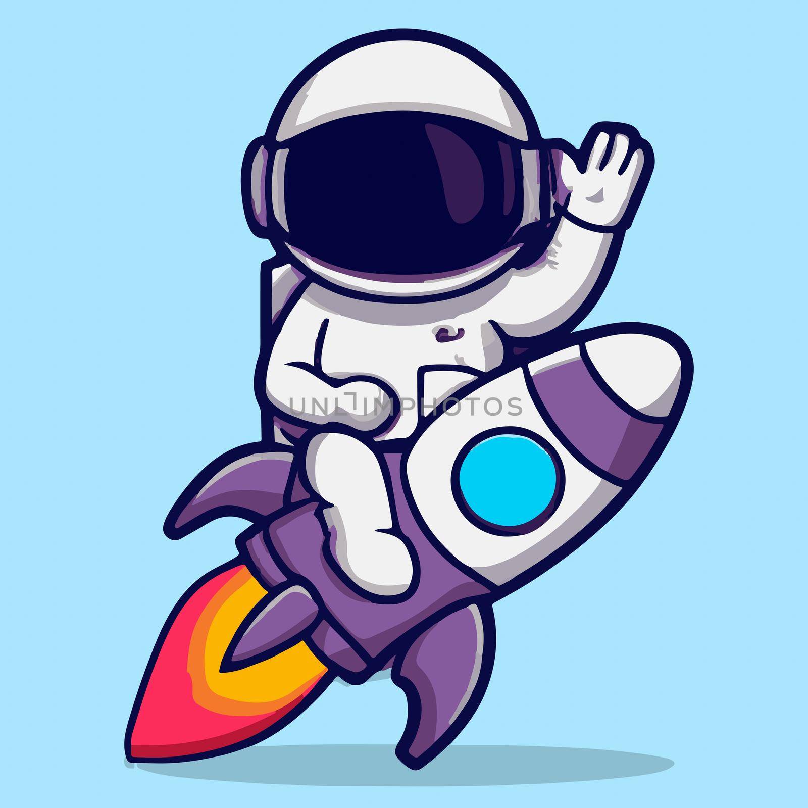 Cartoon illustration of astronaut in his spaceship. cute astronaut animated.