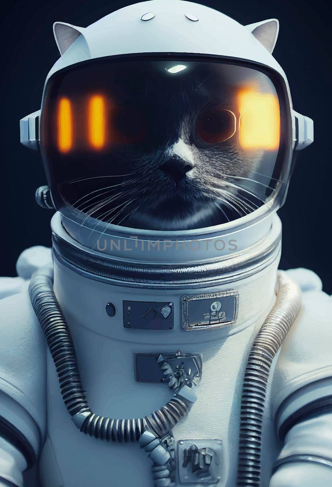 Cat astronaut in space, nebula and galaxies in space.