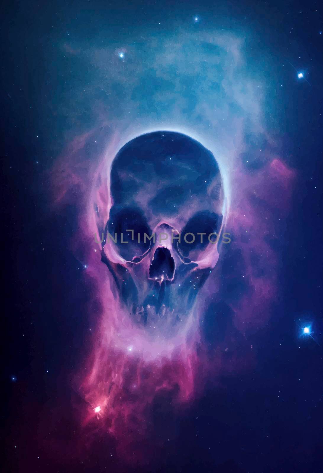 nebula in outer space. nebula shaped like a human skull.
