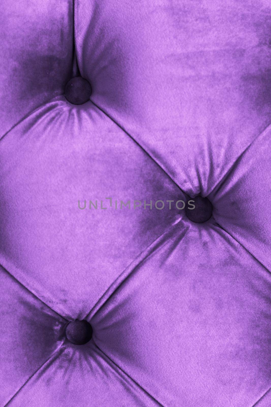 Purple luxury velour quilted sofa upholstery with buttons, elegant home decor texture and background by Anneleven