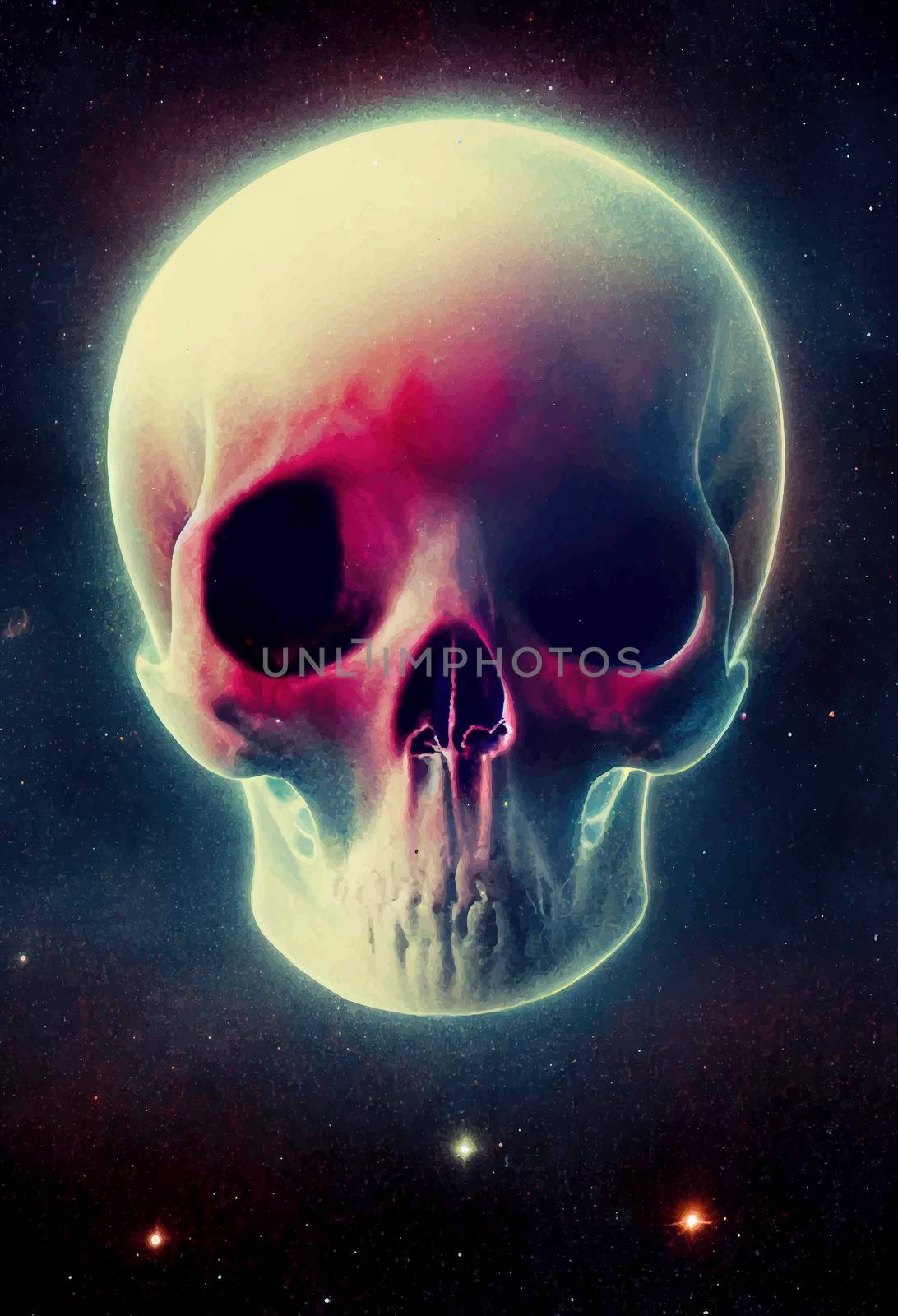 nebula in outer space. nebula shaped like a human skull by JpRamos
