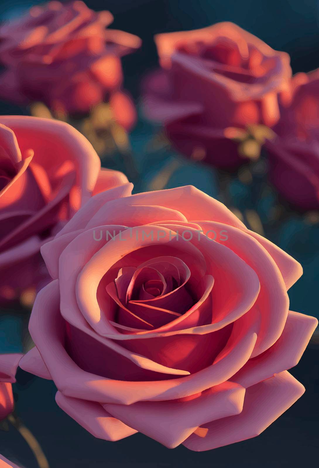 illustration of beautiful pink roses, pink roses background.