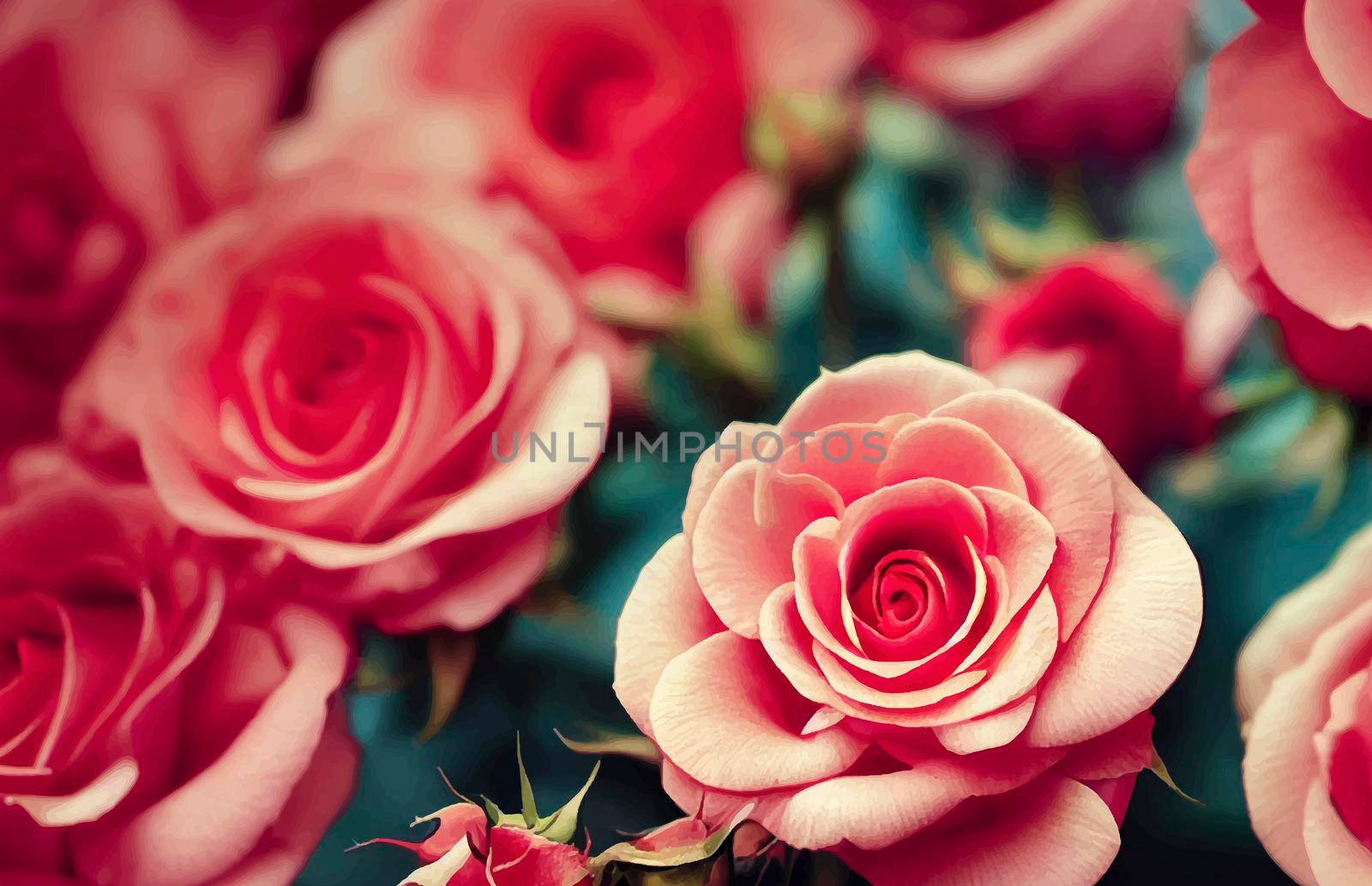 illustration of beautiful pink roses, pink roses background by JpRamos
