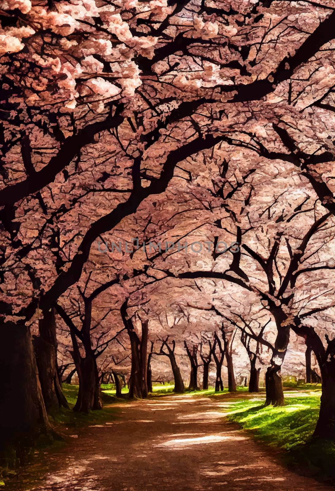 cherry blossom forest, visually stunning landscape