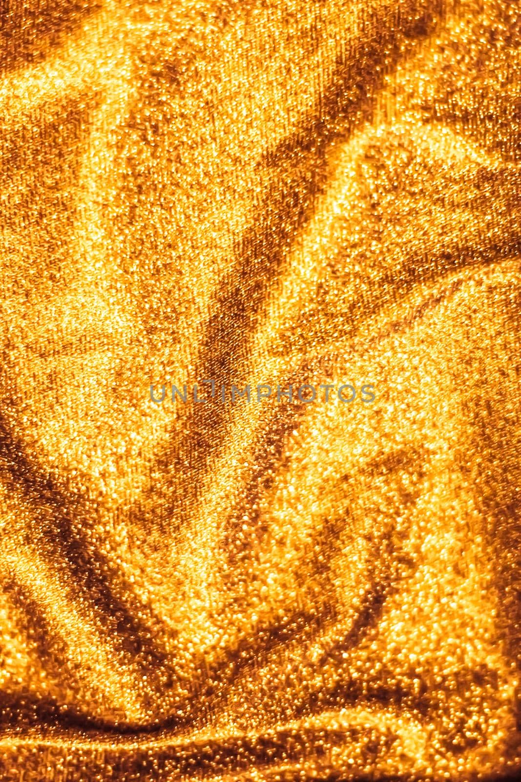 Golden holiday sparkling glitter abstract background, luxury shiny fabric material for glamour design and festive invitation by Anneleven