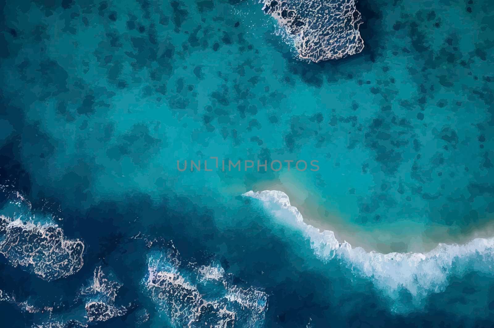 Beach and waves from above. water background from the top. Summer attacks from the air. Aerial view of a blue ocean.