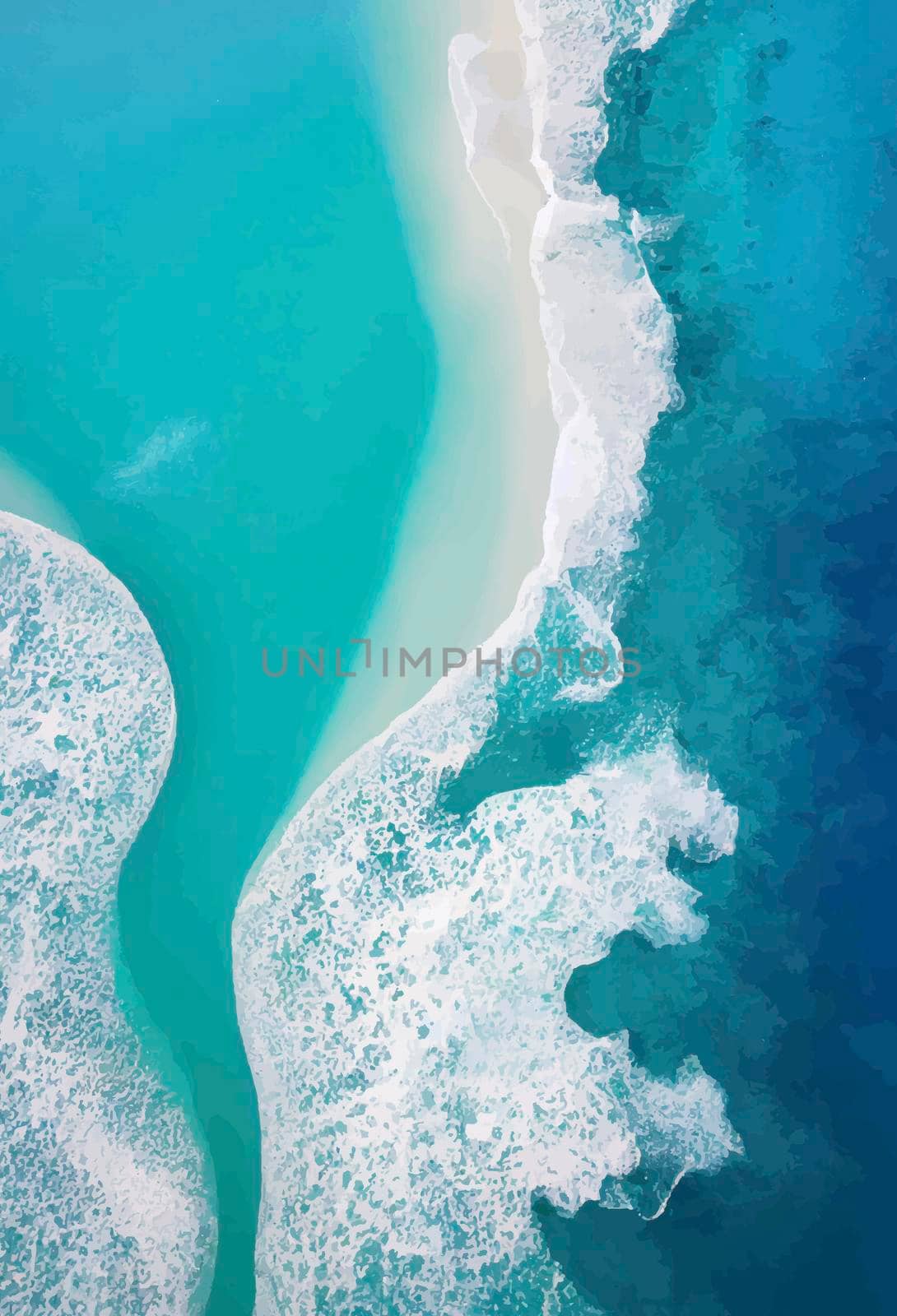 Beach and waves from above. water background from the top. Summer attacks from the air. Aerial view of a blue ocean.