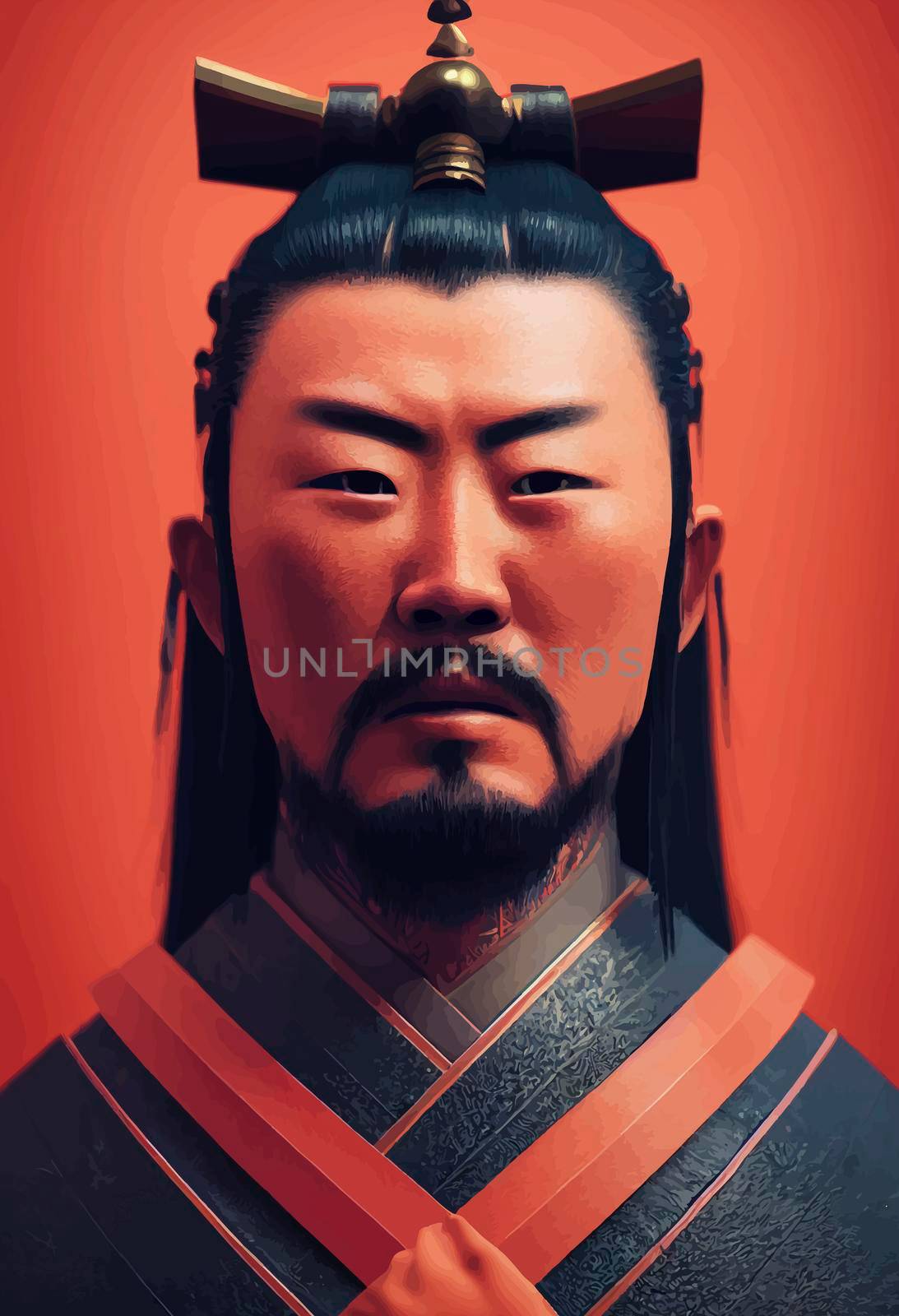 symmetric full portrait of a Japanese samurai warrior by JpRamos