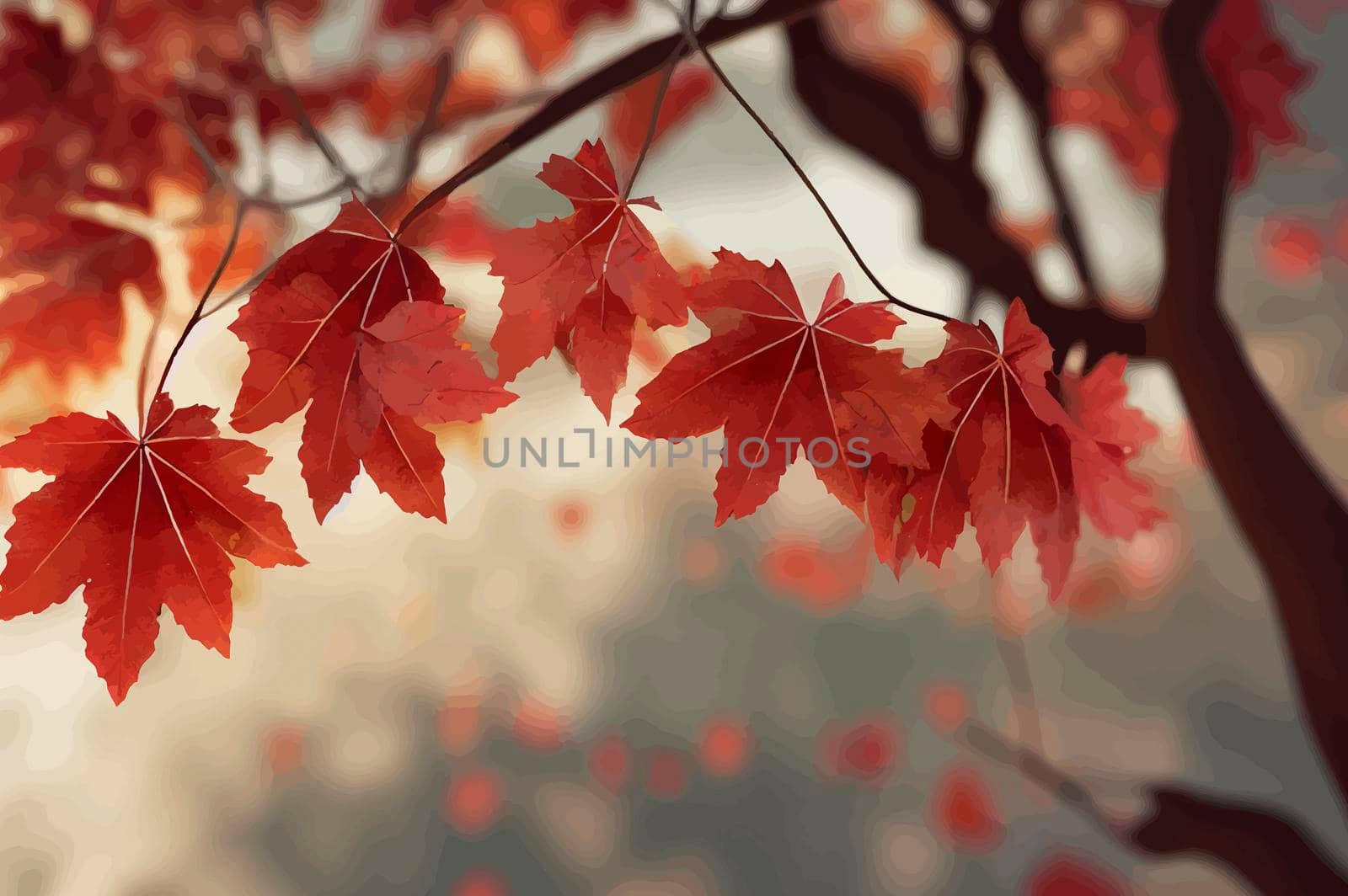 Red maple leaves on the branches.