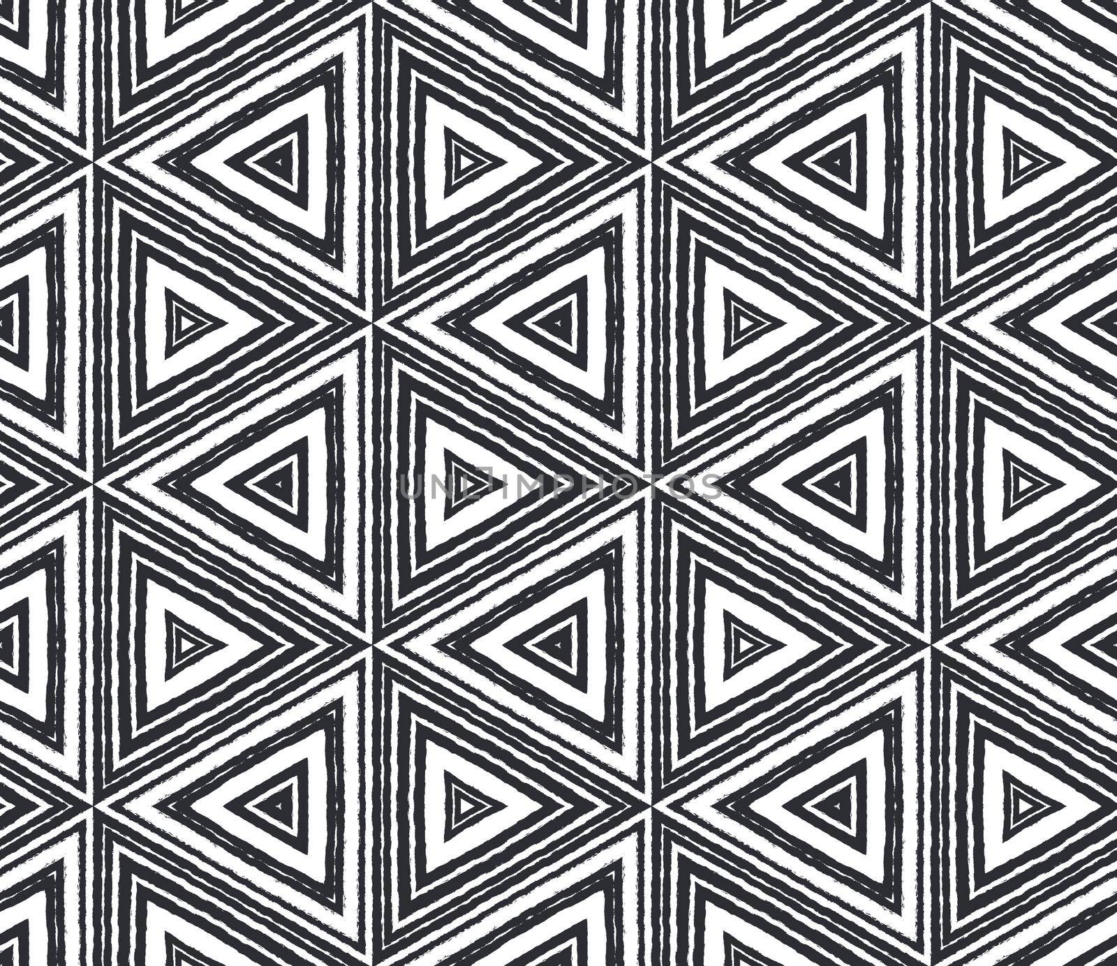 Striped hand drawn pattern. Black symmetrical kaleidoscope background. Textile ready enchanting print, swimwear fabric, wallpaper, wrapping. Repeating striped hand drawn tile.