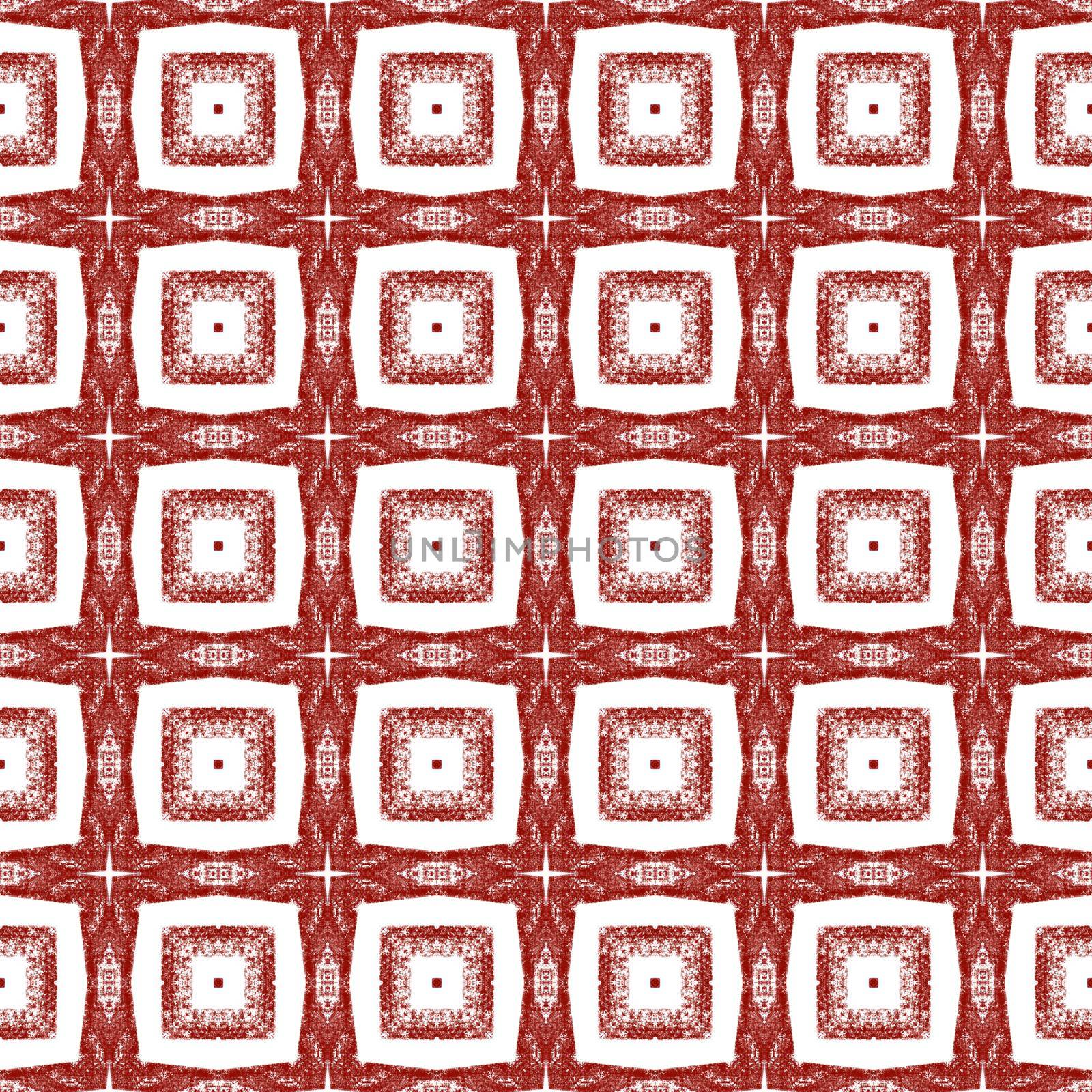 Exotic seamless pattern. Wine red symmetrical kaleidoscope background. Textile ready precious print, swimwear fabric, wallpaper, wrapping. Summer swimwear exotic seamless design.