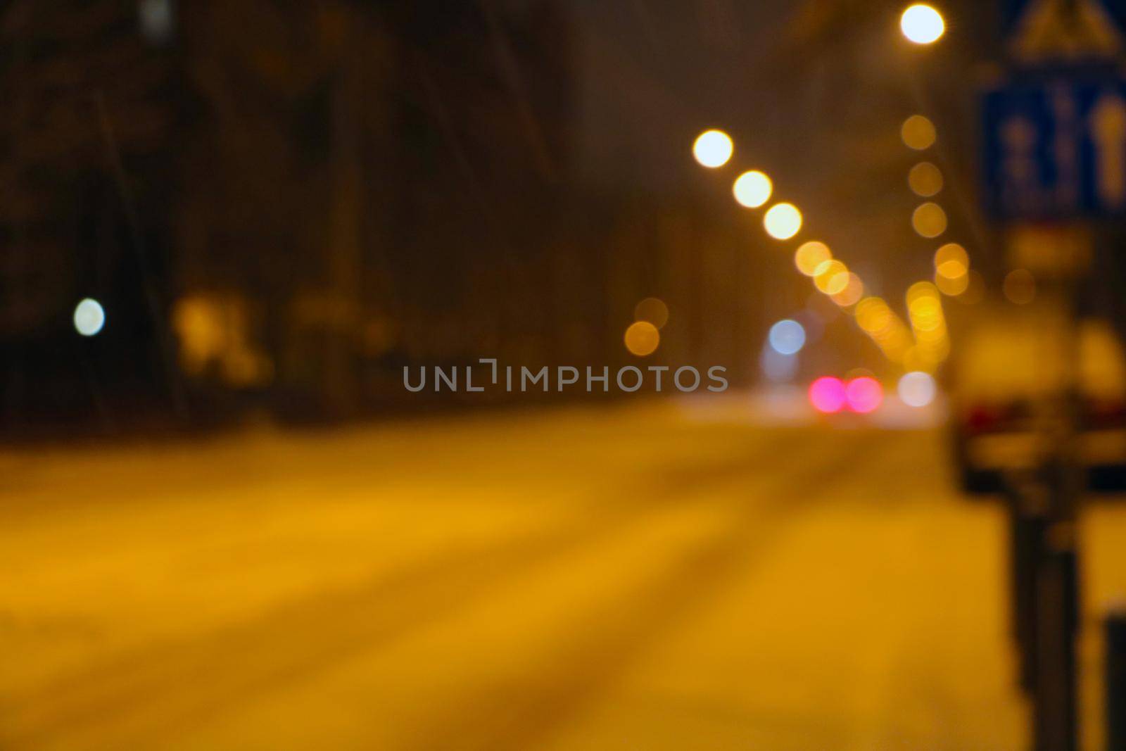 Winter evening on city streets. Street lighting