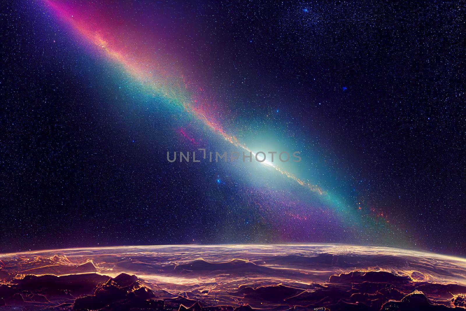 Cosmic landscape, colorful science fiction wallpaper with endless outer space