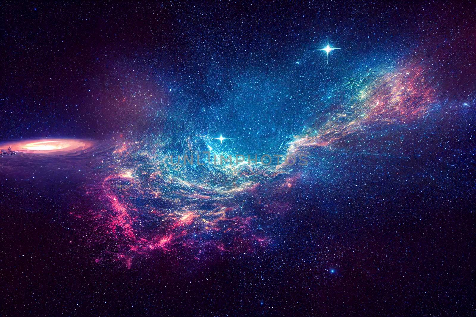 Cosmic landscape, colorful science fiction wallpaper with endless outer space