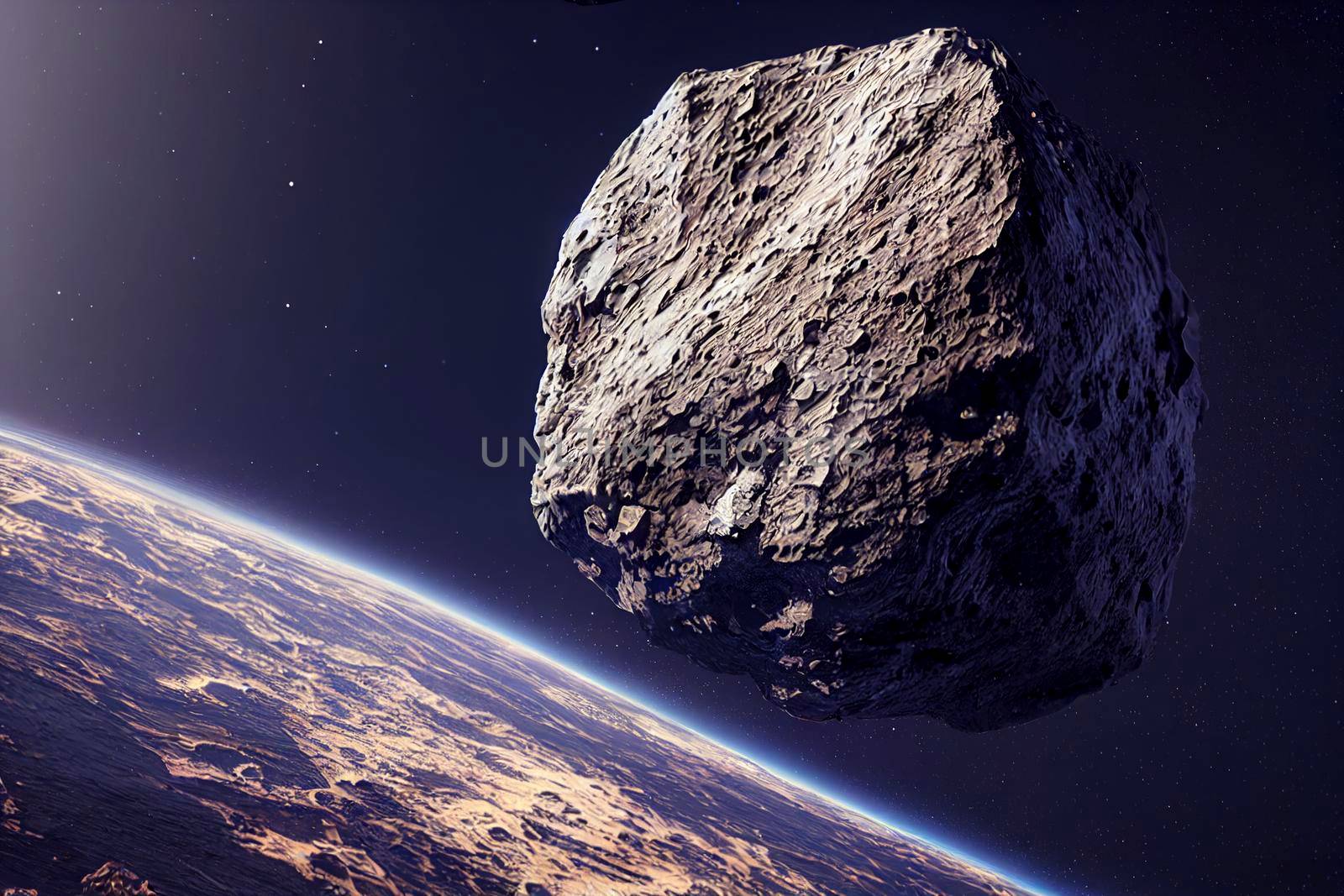 Big asteroid in the space. Potentially hazardous asteroids. Asteroid in outer space