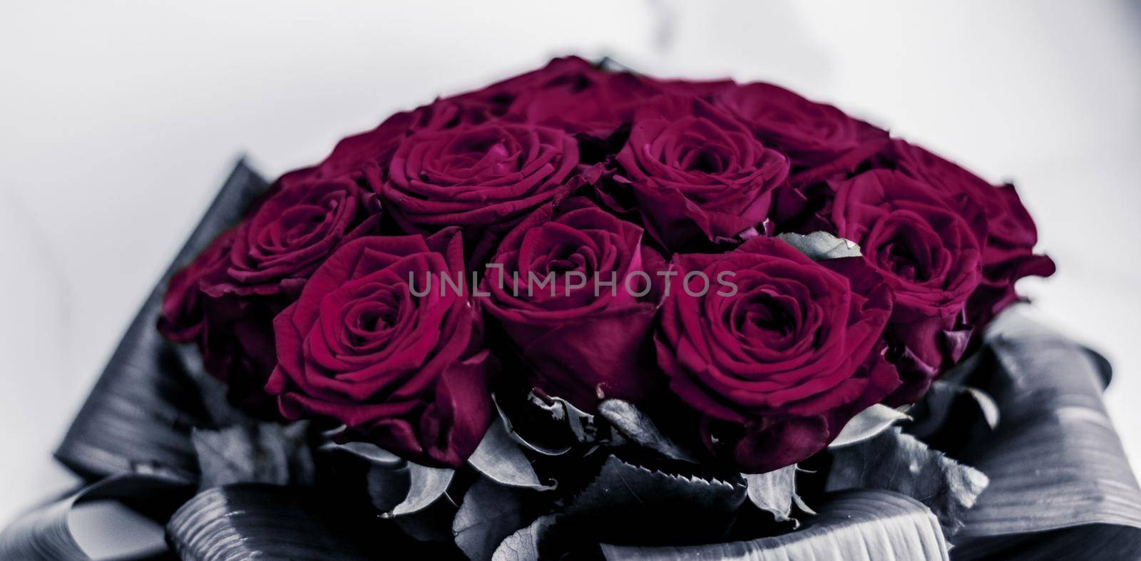 Luxury bouquet of maroon roses on marble background, beautiful flowers as holiday love present on Valentines Day by Anneleven