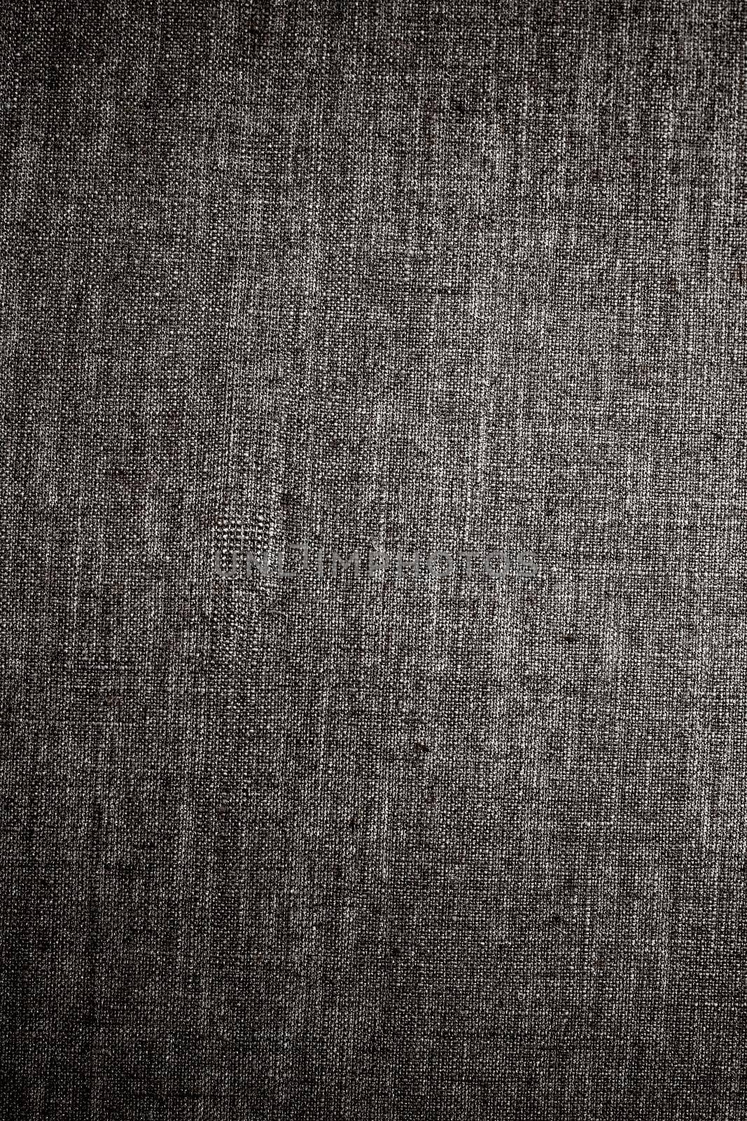 Textile material, natural surface and vintage decor texture concept - Decorative dark linen fabric textured background for interior, furniture design and art canvas backdrop