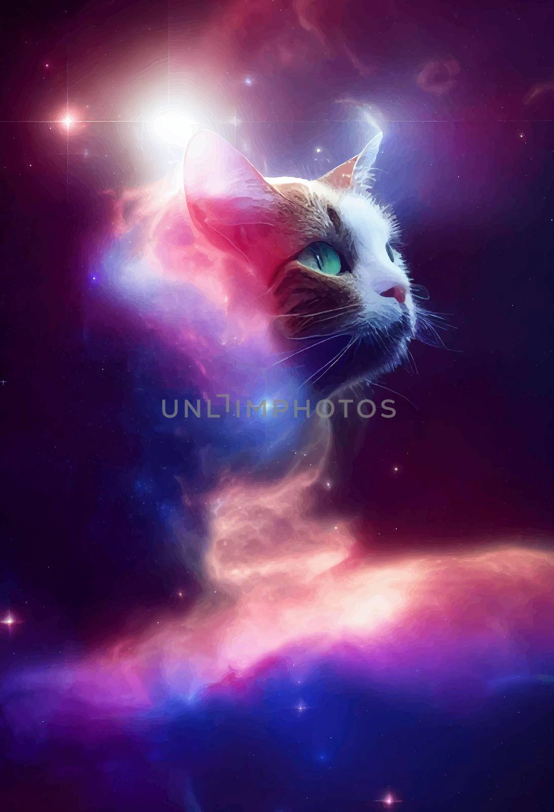 Cat astronaut in space, nebula and galaxies in space.