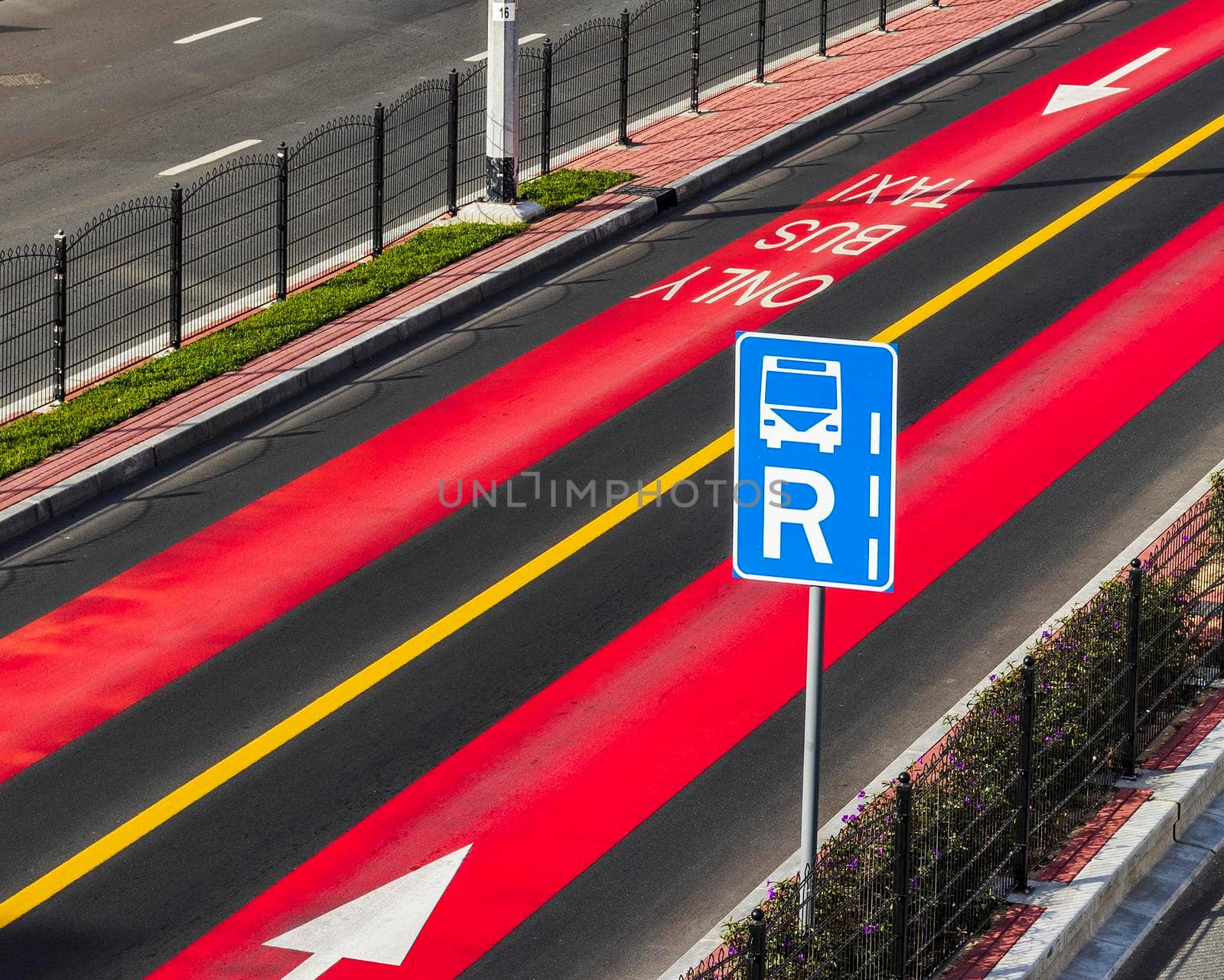 Shot of a dedicated public transport lane on the street