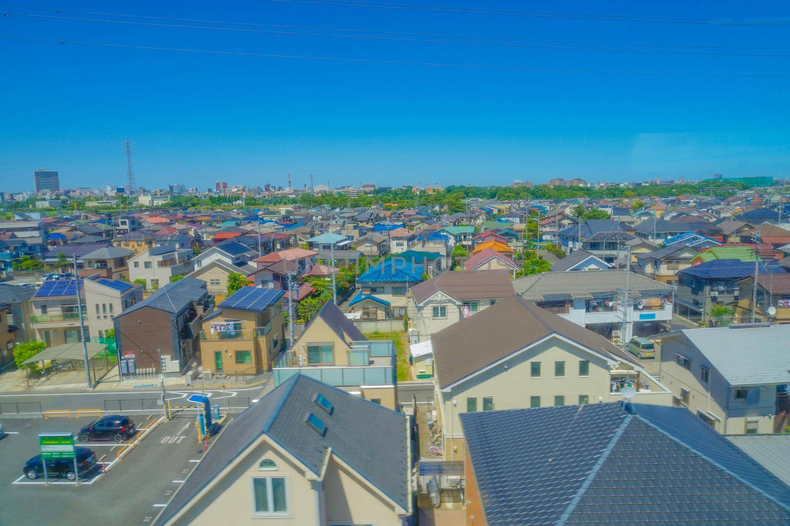 Hino city city and blue sky. Shooting Location: Tokyo Metropolitan Hino City