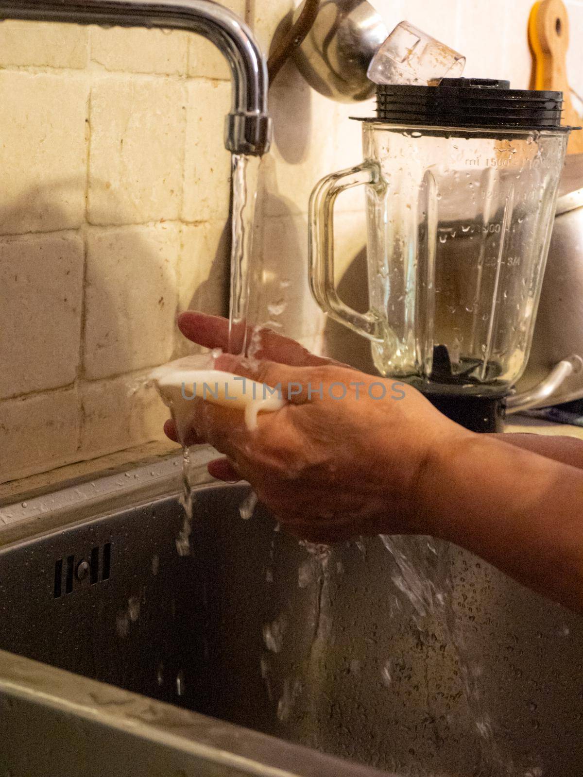 cleaning a raw adriatic cuttlefish at home in Numana, Marche, Italy