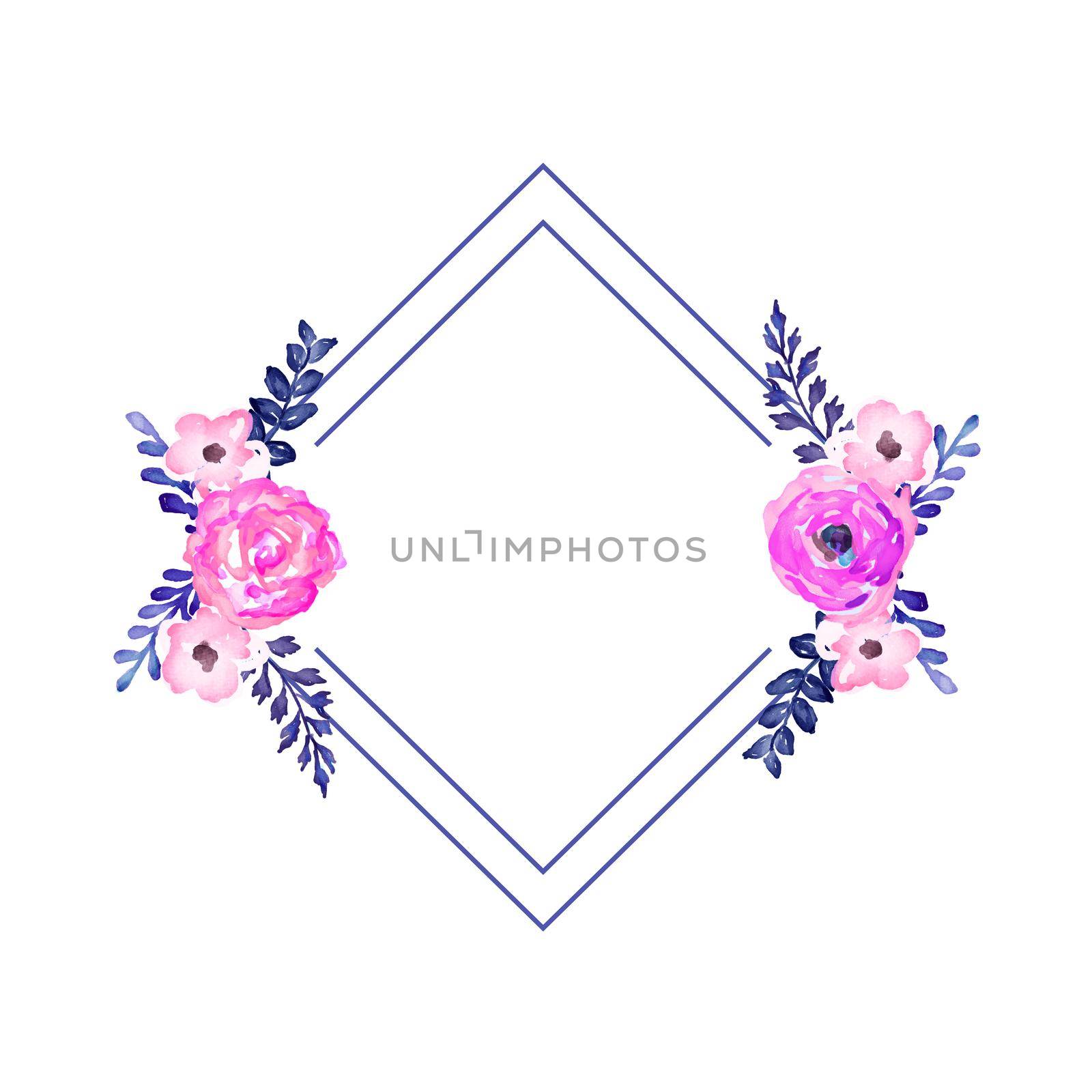 watercolor flower frame. Invitation. Wedding or birthday card. Flower frame. Watercolor background with flowers.