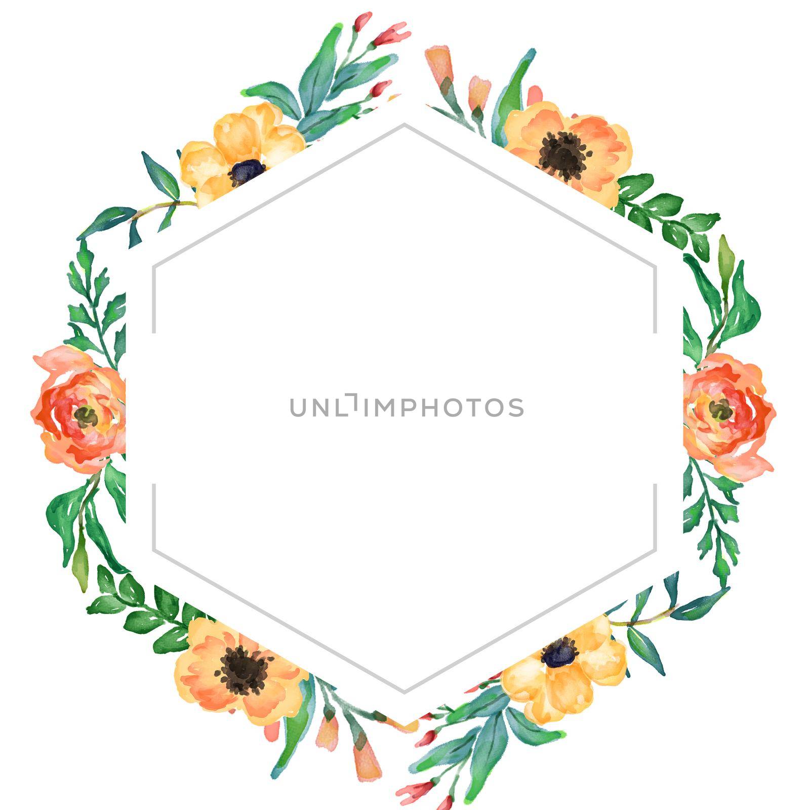 watercolor flower frame. Invitation frame rose flower design. Isolated by ANITA
