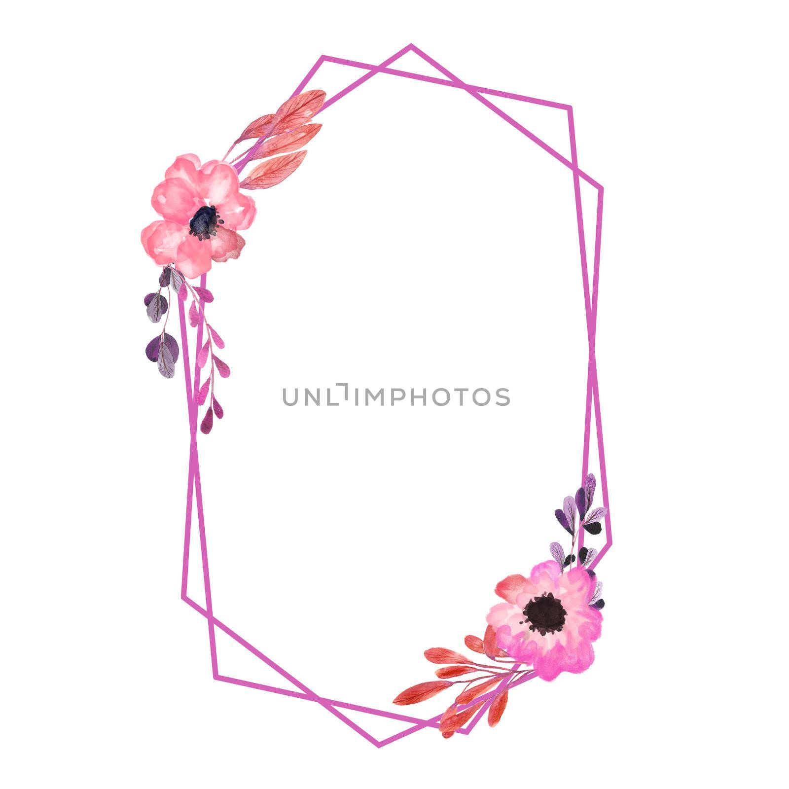 watercolor flower frame. Watercolor wreath with flowers,foliage and branch. illustration