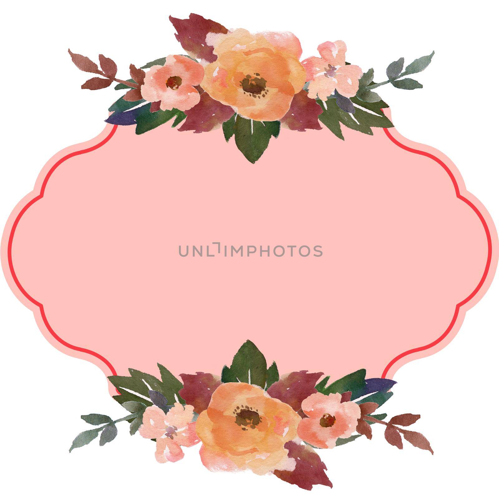 watercolor flower frame. Floral wedding invitation card, greeting card with watercolor flower concept