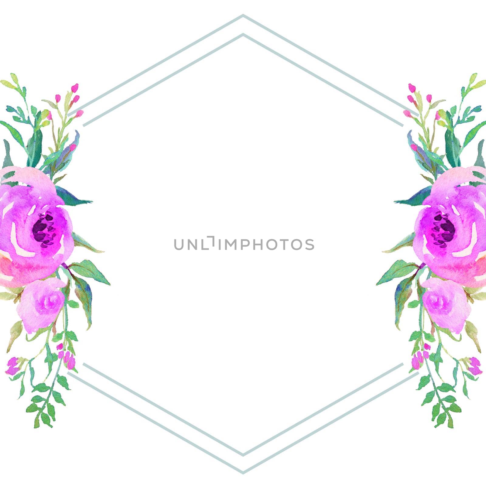 watercolor flower frame border. Floral wedding invitation elegant invitation card design on white background by ANITA