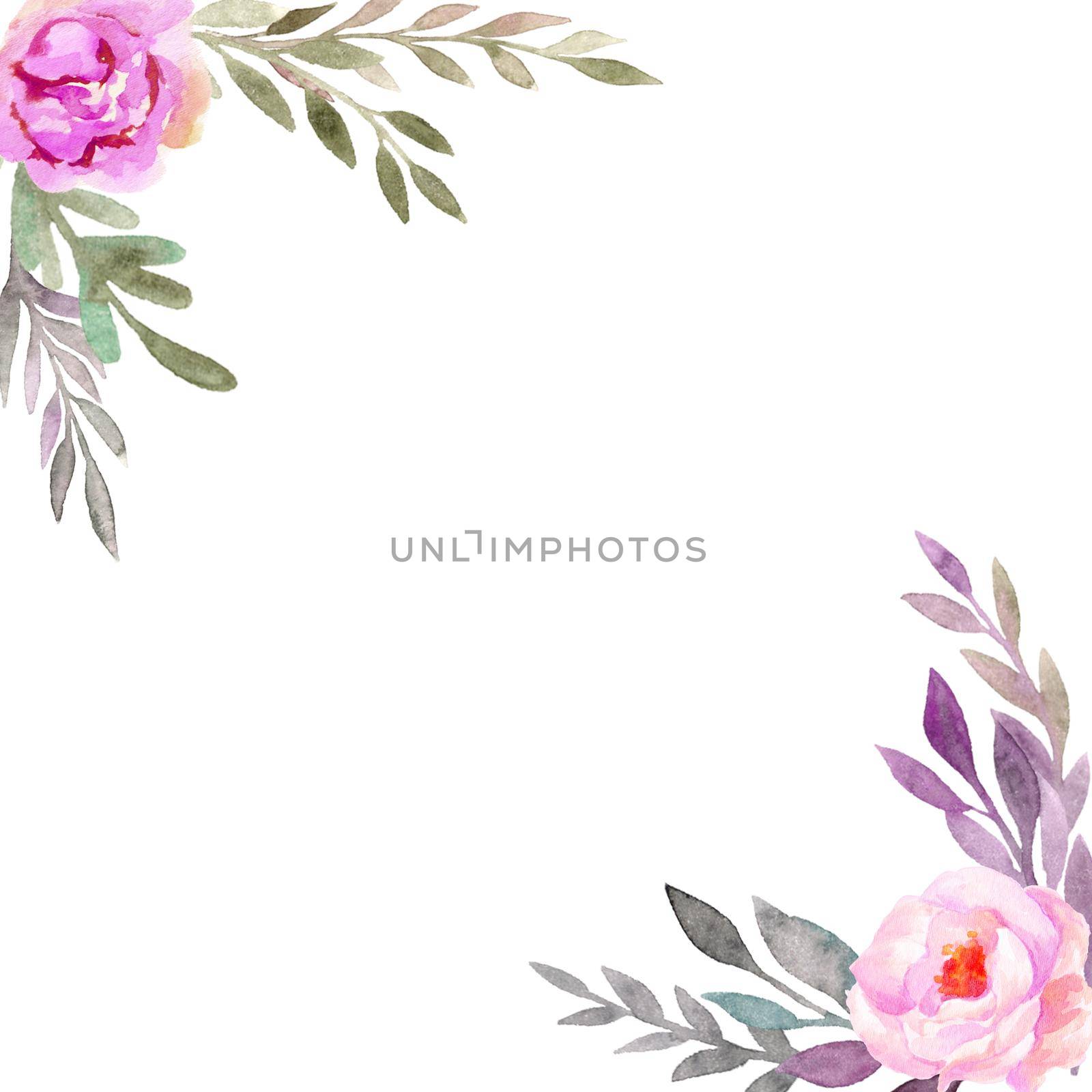 watercolor flower frame backgrounds. wreath of flowers in watercolor style with white background, illustration by ANITA