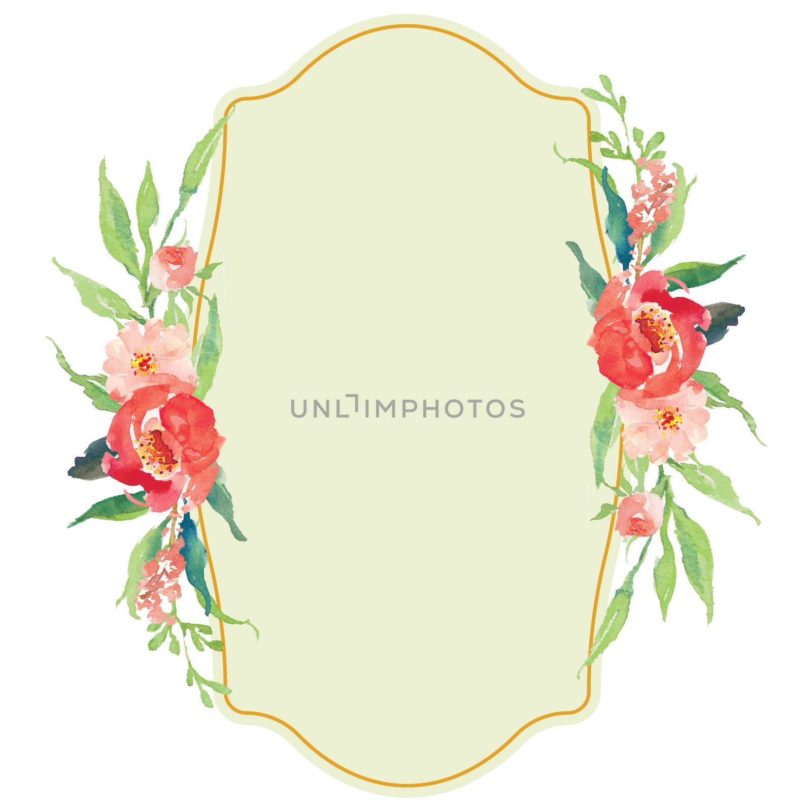 watercolor flower frame. Trendy design frame. Elements isolated with watercolor