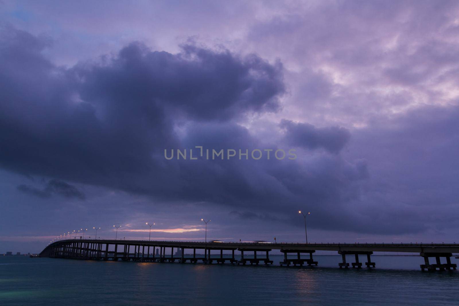 Sunrise over Queen Isabella Causeway Bridge, TX.