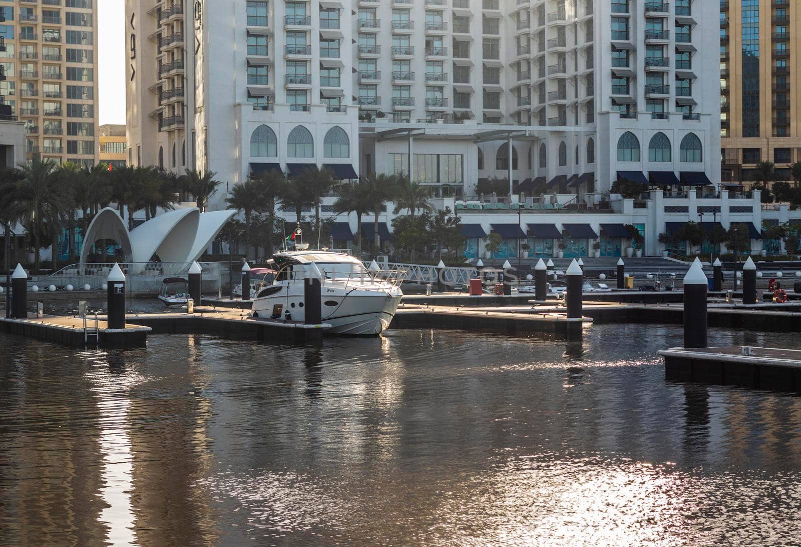 Dubai, UAE - 02.11.2022 - Wharf at Dubai Creek harbor. City by pazemin