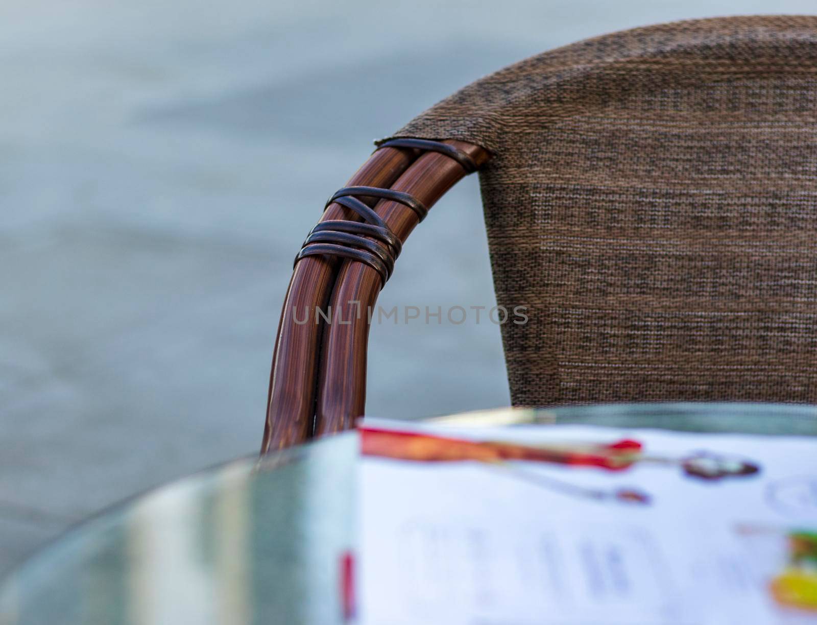 Close up shot of outdoors wicker furniture