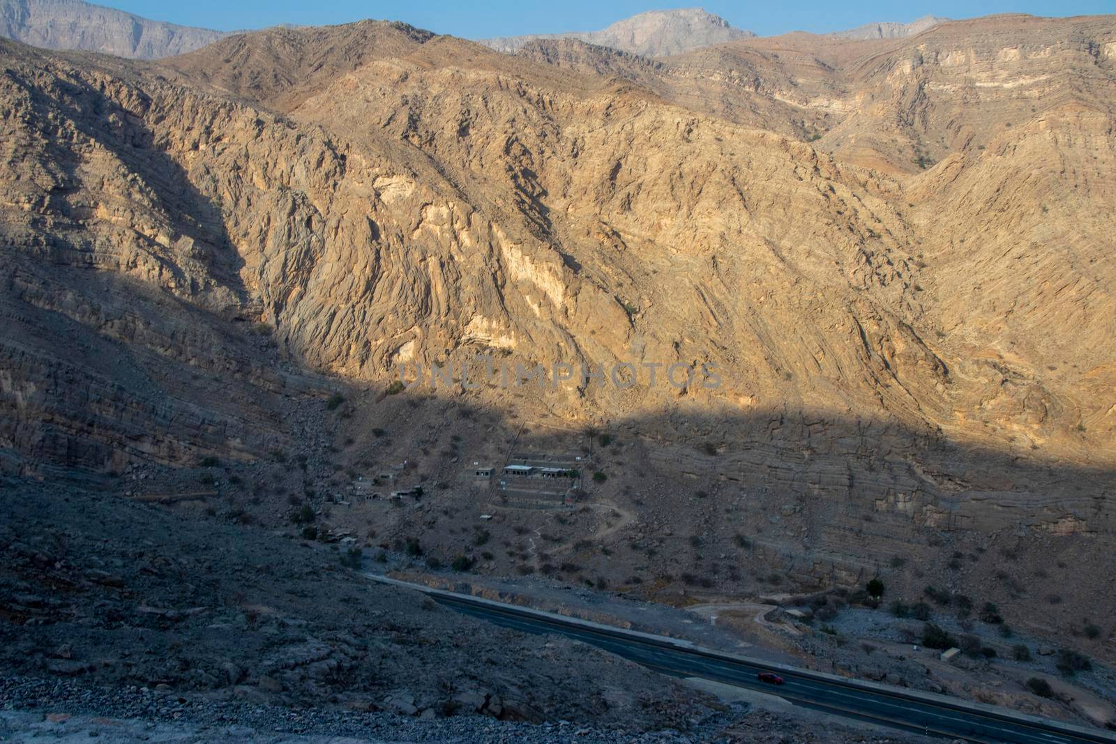 Small settlement on the road to Jebael Jais mountain of Ras Al Khaimah emirate. United Arab Emirates, Outdoor