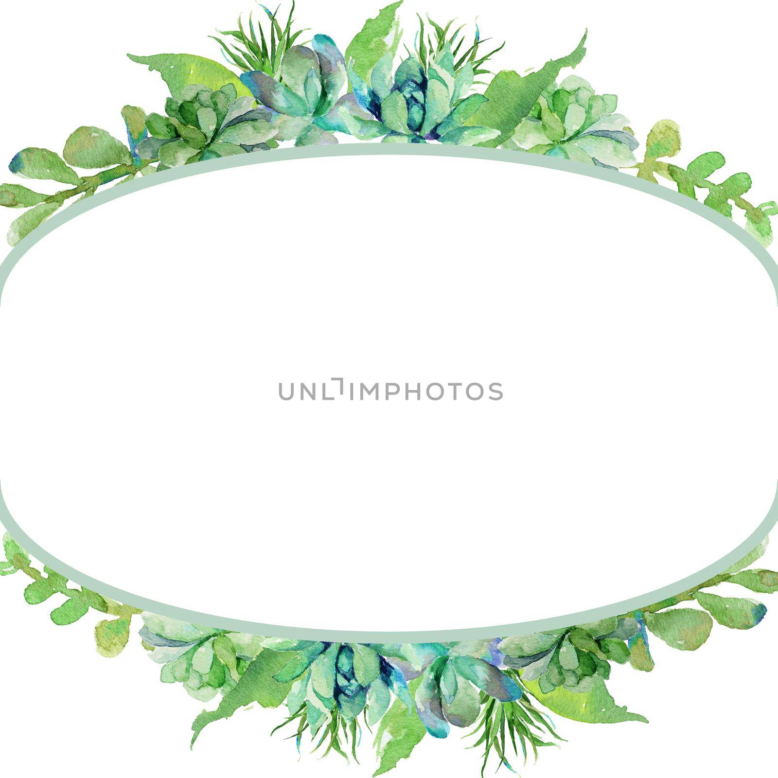 watercolor flower frame oval. Invitation. Wedding or birthday card. Floral frame. Watercolor background with flowers.