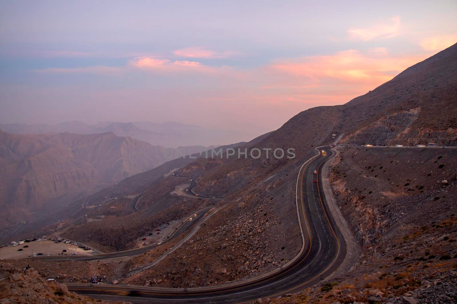 View from Jebael Jais mountain of Ras Al Khaimah emirate. United Arab Emirates, by pazemin
