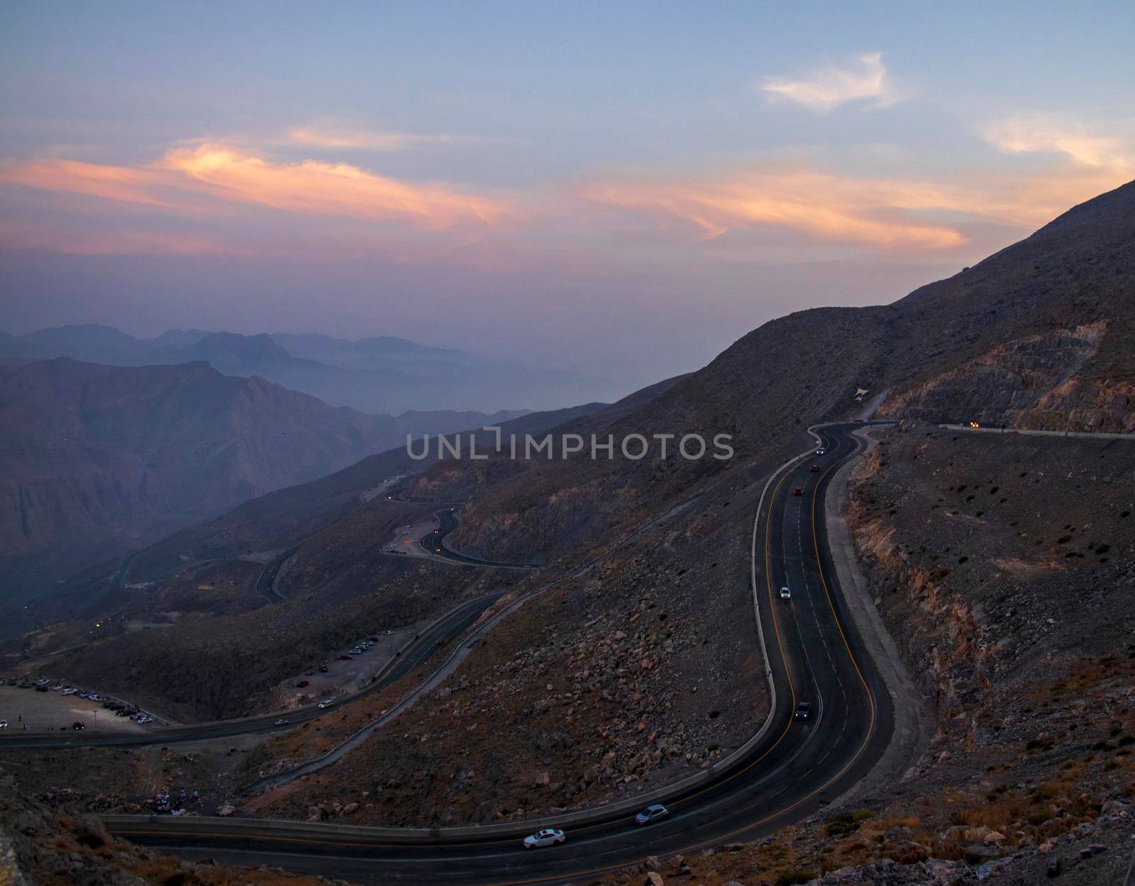 View from Jebael Jais mountain of Ras Al Khaimah emirate. United Arab Emirates, by pazemin