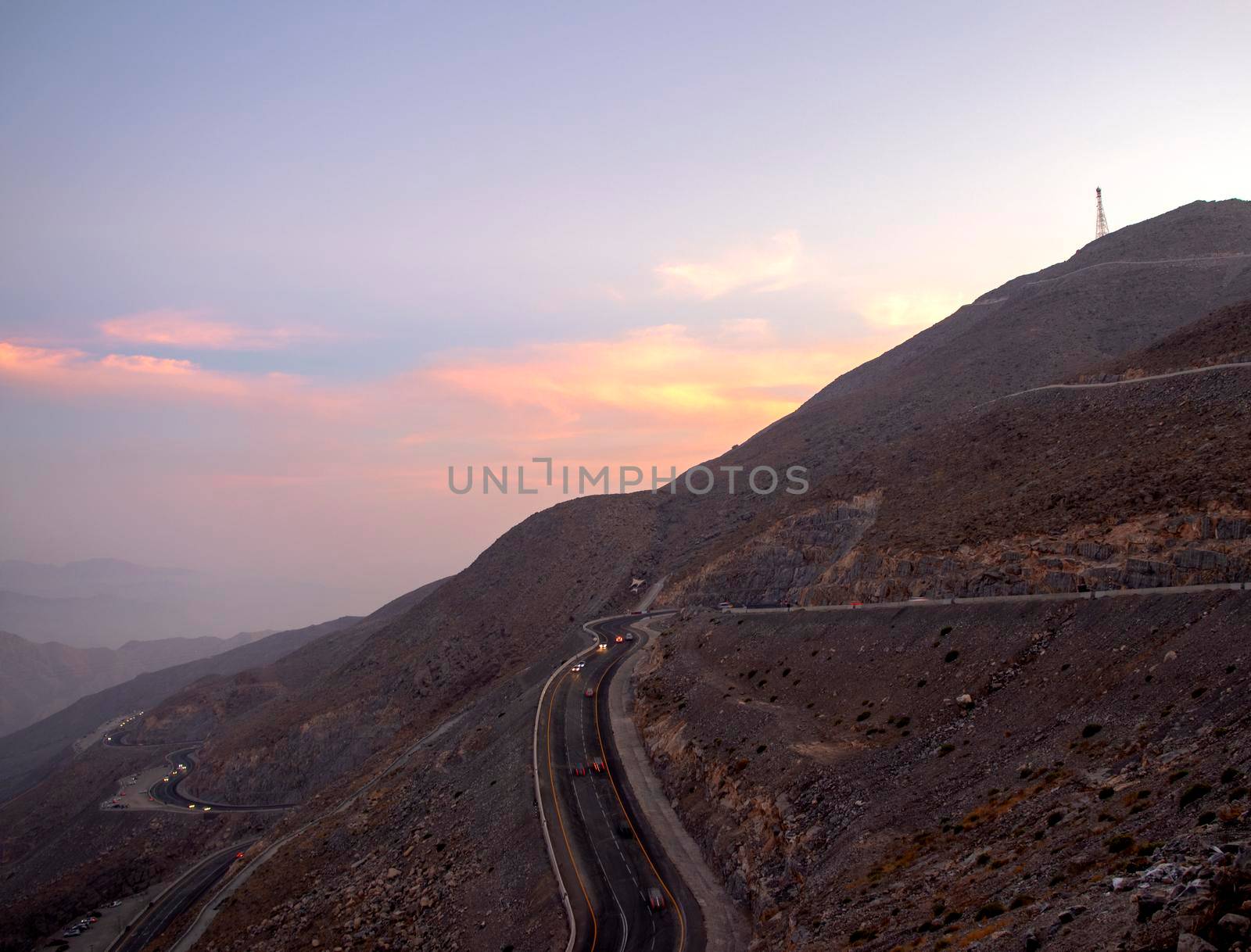 View from Jebael Jais mountain of Ras Al Khaimah emirate. United Arab Emirates, by pazemin